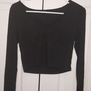 SHEIN Black Ribbed Long Sleeve Blouse